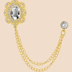 White e double chain suit brooch