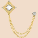Vintage Zircon Double Chain Suit Brooch | French Luxury Lapel Pin for Men’s Formal Wear