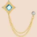 Vintage Zircon Double Chain Suit Brooch | French Luxury Lapel Pin for Men’s Formal Wear