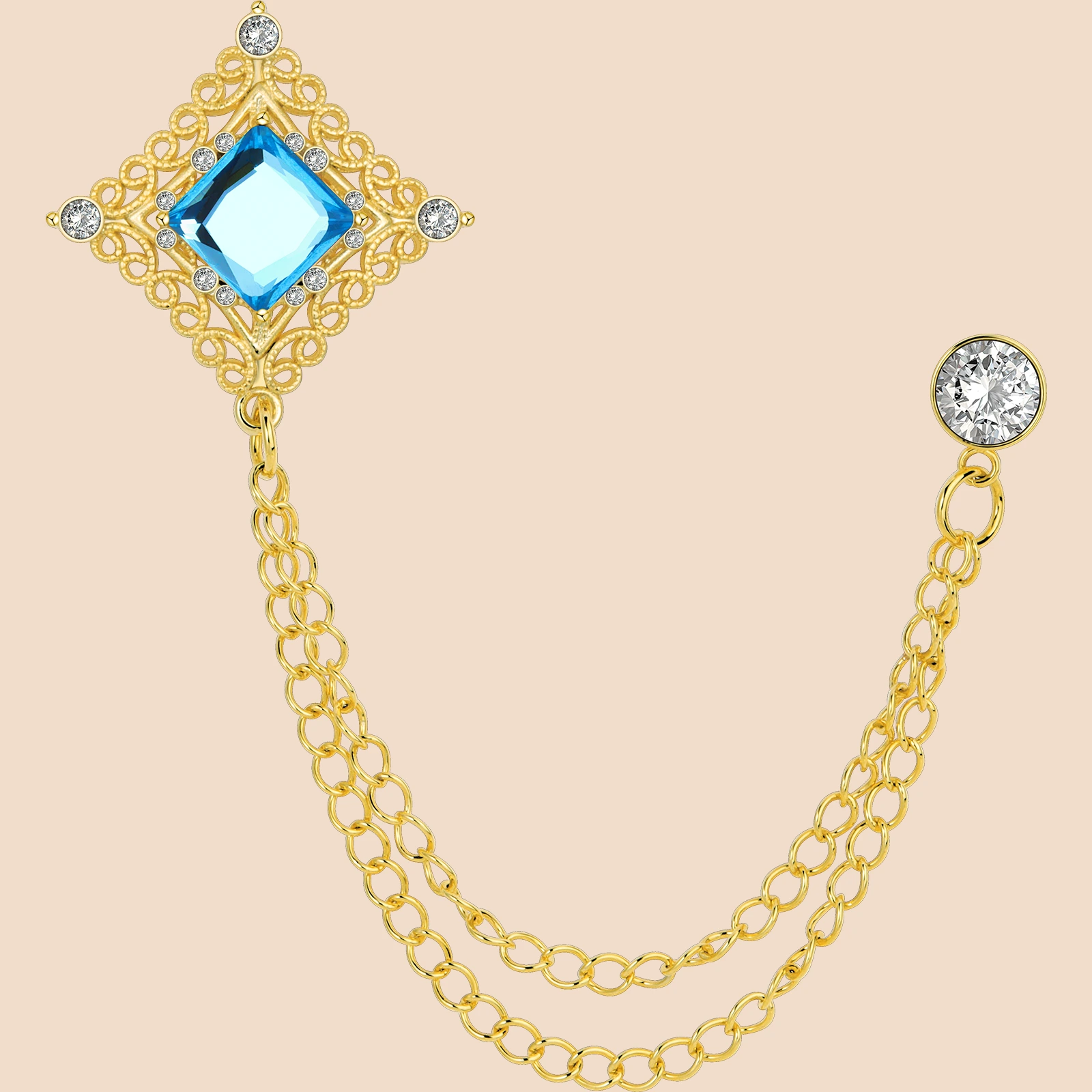 Vintage Zircon Double Chain Suit Brooch | French Luxury Lapel Pin for Men's Formal Wear - Image 10