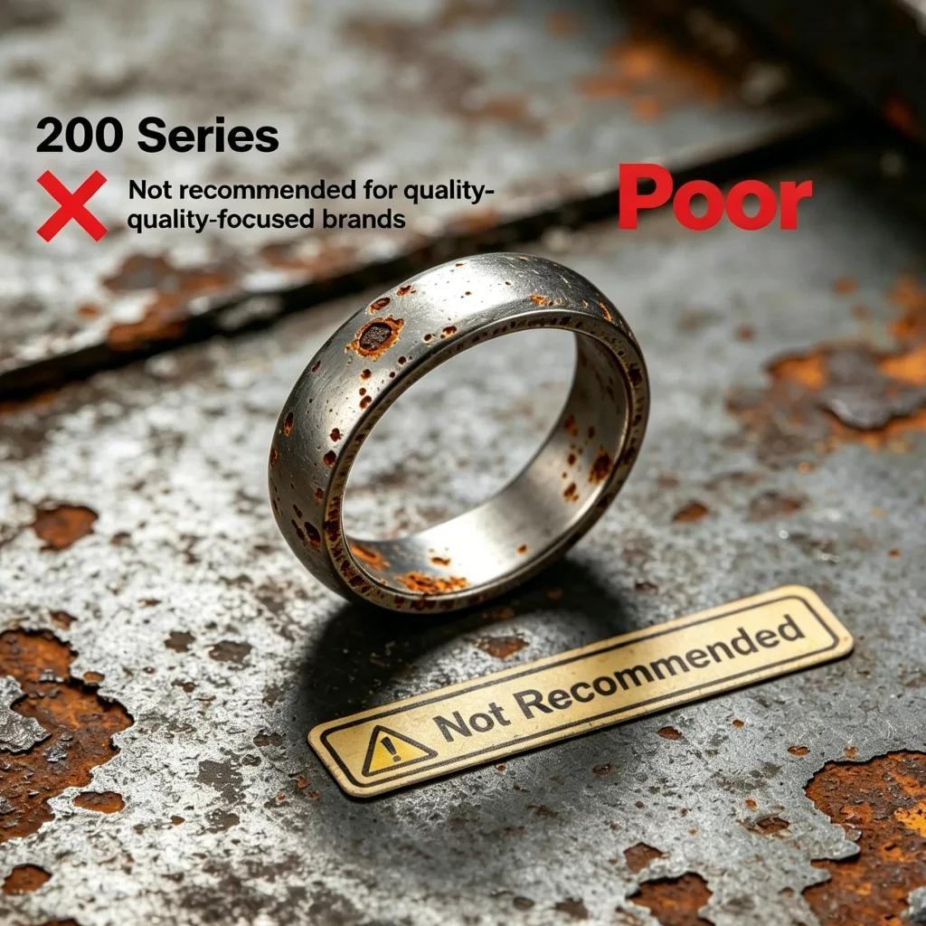 200 series stainless steel not recommended for PVD plating compared to 304 and 316L for jewelry quality and adhesion strength