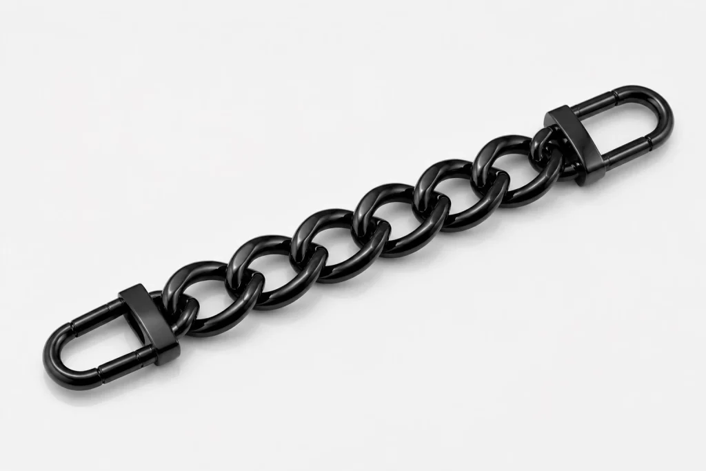 E-coated bag chain with corrosion-resistant and even color finish, tailored for B2B luxury accessory manufacturers.