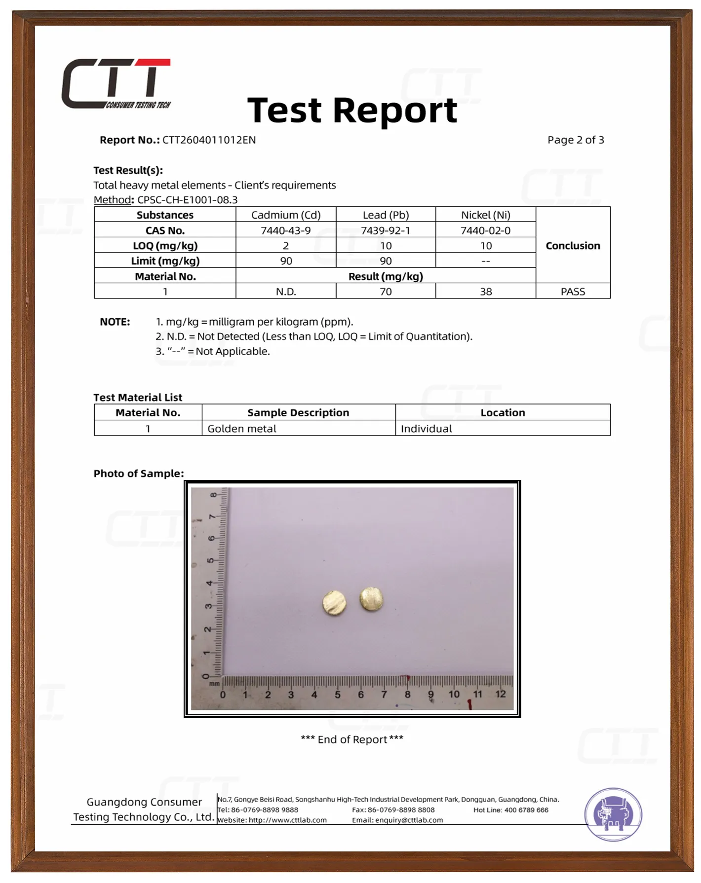 Eco Friendly Brass Material for Jewelry Testing Pass