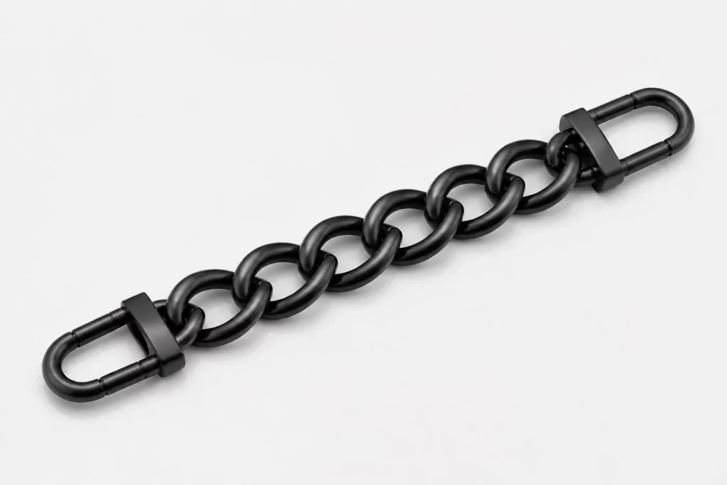 Matte-finished bag chain with low-reflection surface, providing a premium look for B2B fashion accessory sourcing and customization.