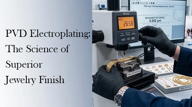 PVD plating process inside vacuum furnace for 316L stainless steel jewelry - 1500-3000 HV hardness test in Haosen factory.