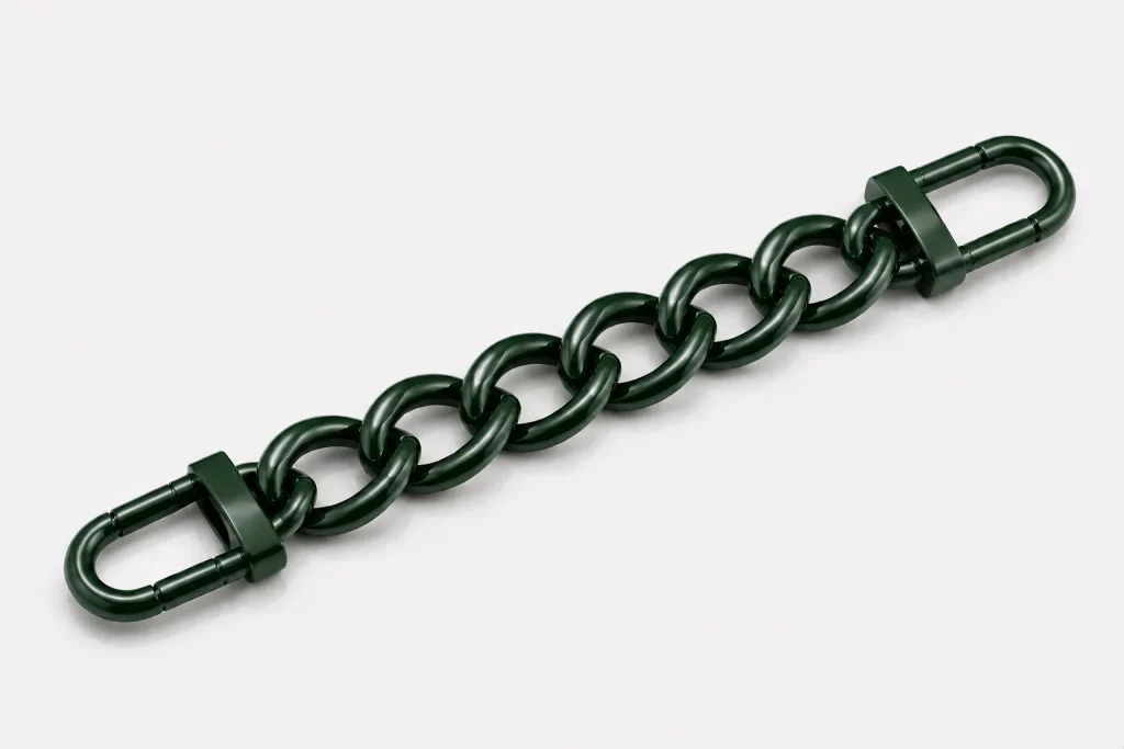 Spray-coated bag chain with smooth, vibrant color finish, perfect for B2B custom bag chain and high-end accessory production.