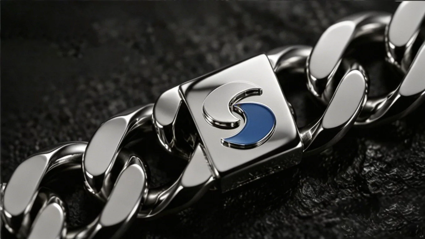 Custom metal chain link featuring a raised relief logo with exquisite color filling, high-precision jewelry accessory for specialized branding projects.