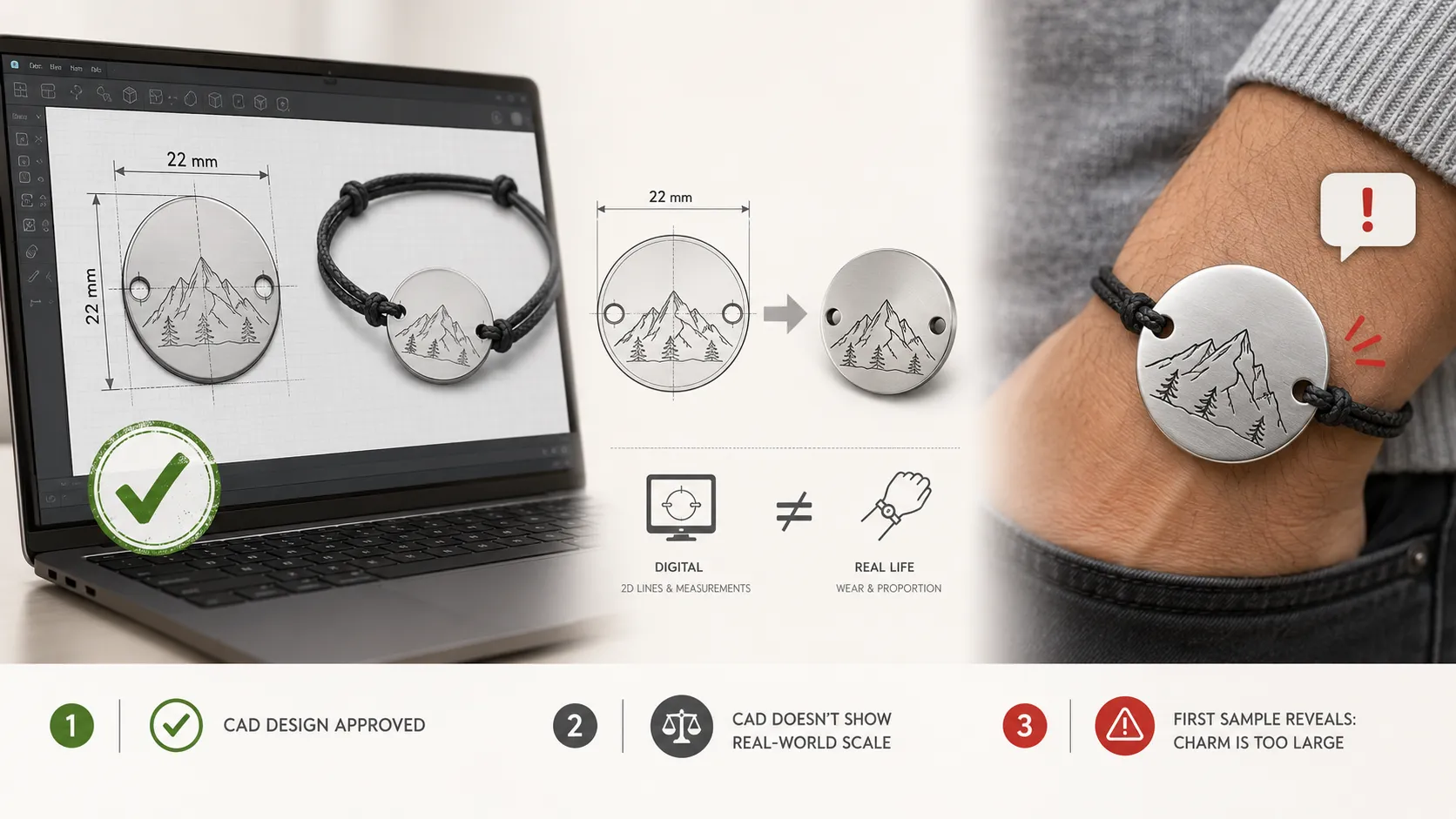 To address the issue of significant visual discrepancies between CAD designs and the actual product, 96jewelry provides 1:1 scale paper printouts.