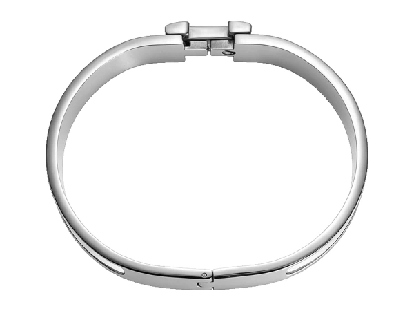 Custom flat oval stainless steel bangle bracelet designed for private label jewelry collections