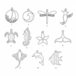 Custom ocean-themed blue enamel charms by a jewelry manufacturer for OEM and personalized bracelet and necklace designs drawing.