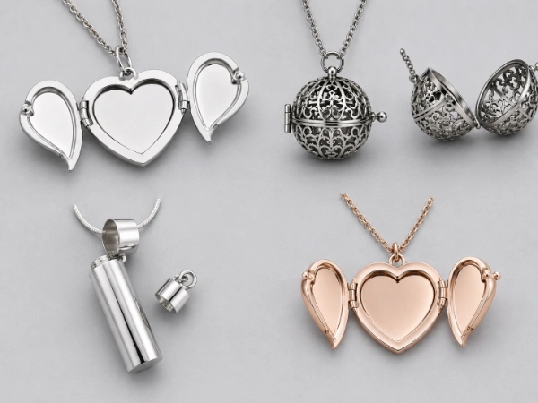 Various styles of Locket in open state. OEM Locket Necklace Manufacturer.