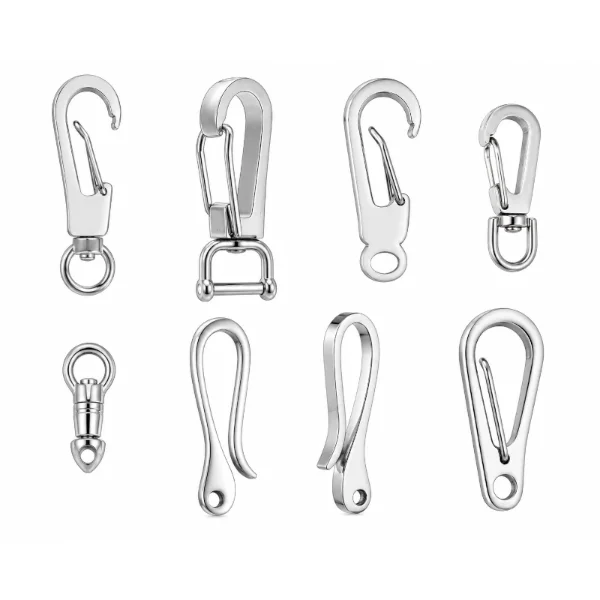 Custom stainless steel jewelry clasp collection for OEM & ODM manufacturing, including lobster clasps, snap hooks, carabiner clasps and jewelry hardware accessories from a professional jewelry manufacturer.