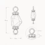 Custom gemstone charm technical line drawing with front, side and connector details for jewelry manufacturer development