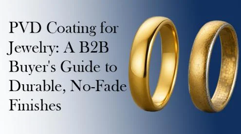 Side-by-side comparison of a durable PVD-coated gold ring and a worn, faded traditionally plated ring, representing PVD coating for jewelry.