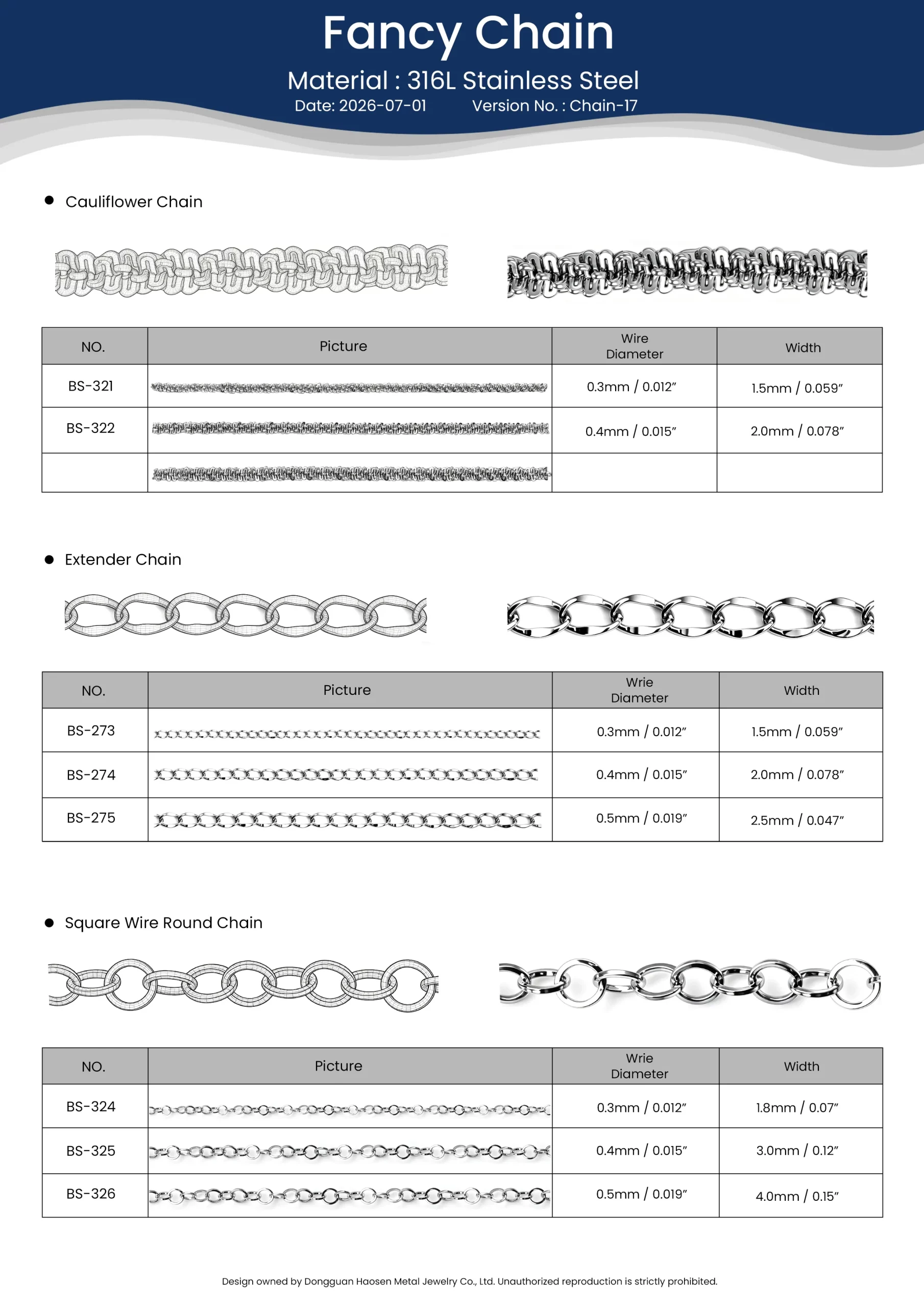 316L stainless steel Fancy Chain, Extender Chain and Square Wire Round Chain samples