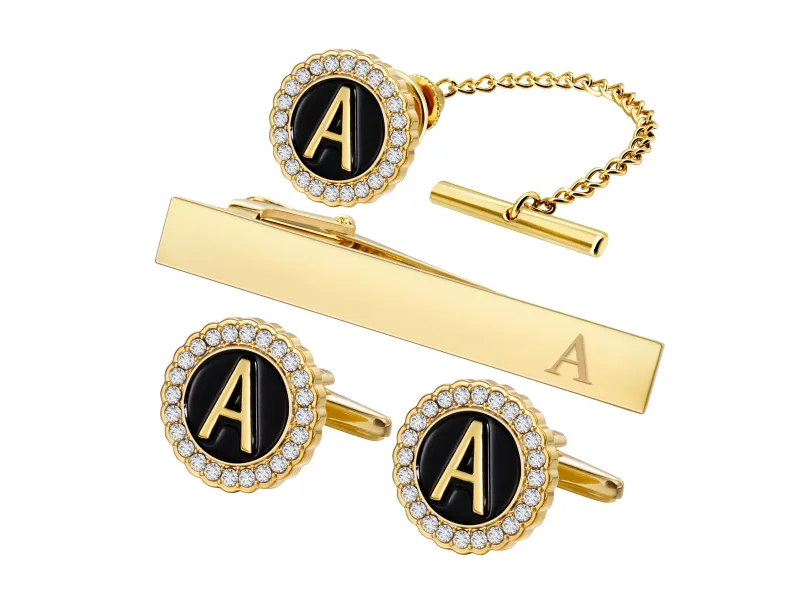 Custom logo cufflink and tie clip set for branded collections and coordinated accessories