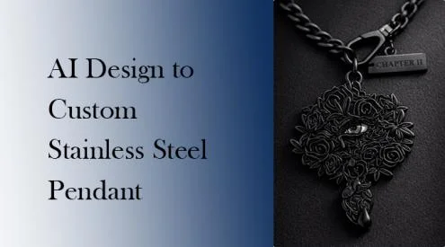 AI design to custom stainless steel pendant case study cover featuring a black floral eye pendant necklace