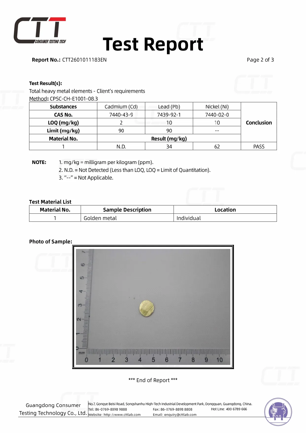 11mm environmentally friendly copper rod material heavy metal testing results from CTT report