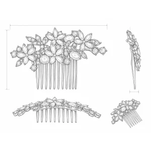 crystal floral hair comb design sketch