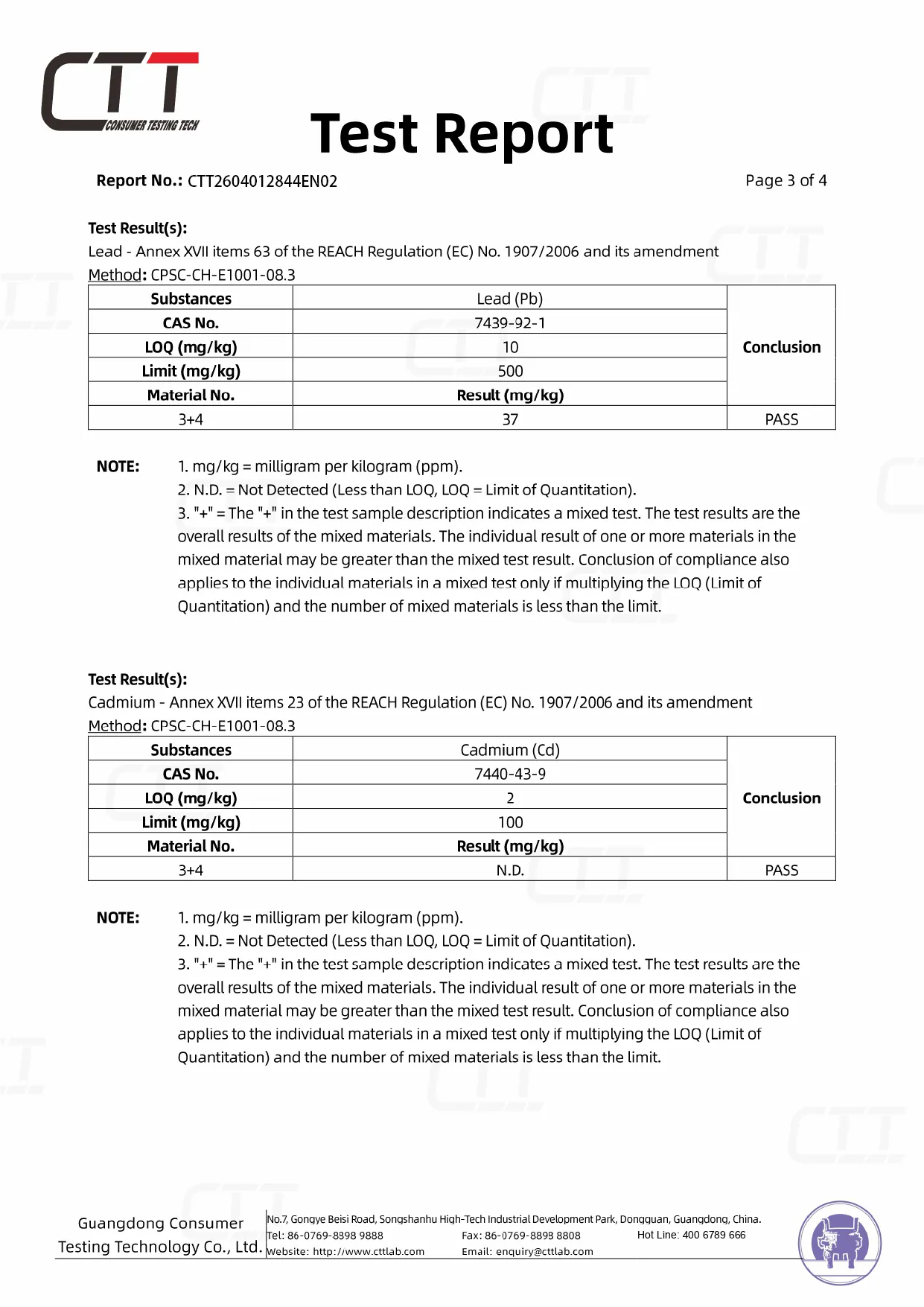 Lead and cadmium REACH test results for gunmetal cufflinks and tie bar