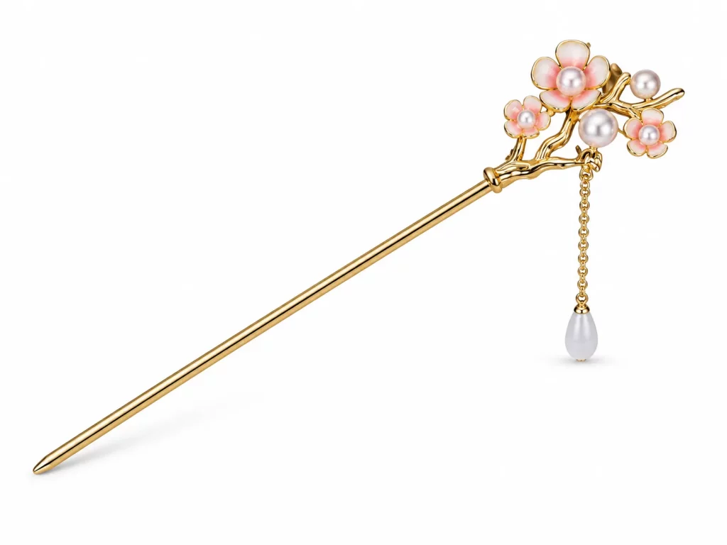 Custom hair pins including French pins, U-shaped pins and decorative hair sticks with custom sizes and details.