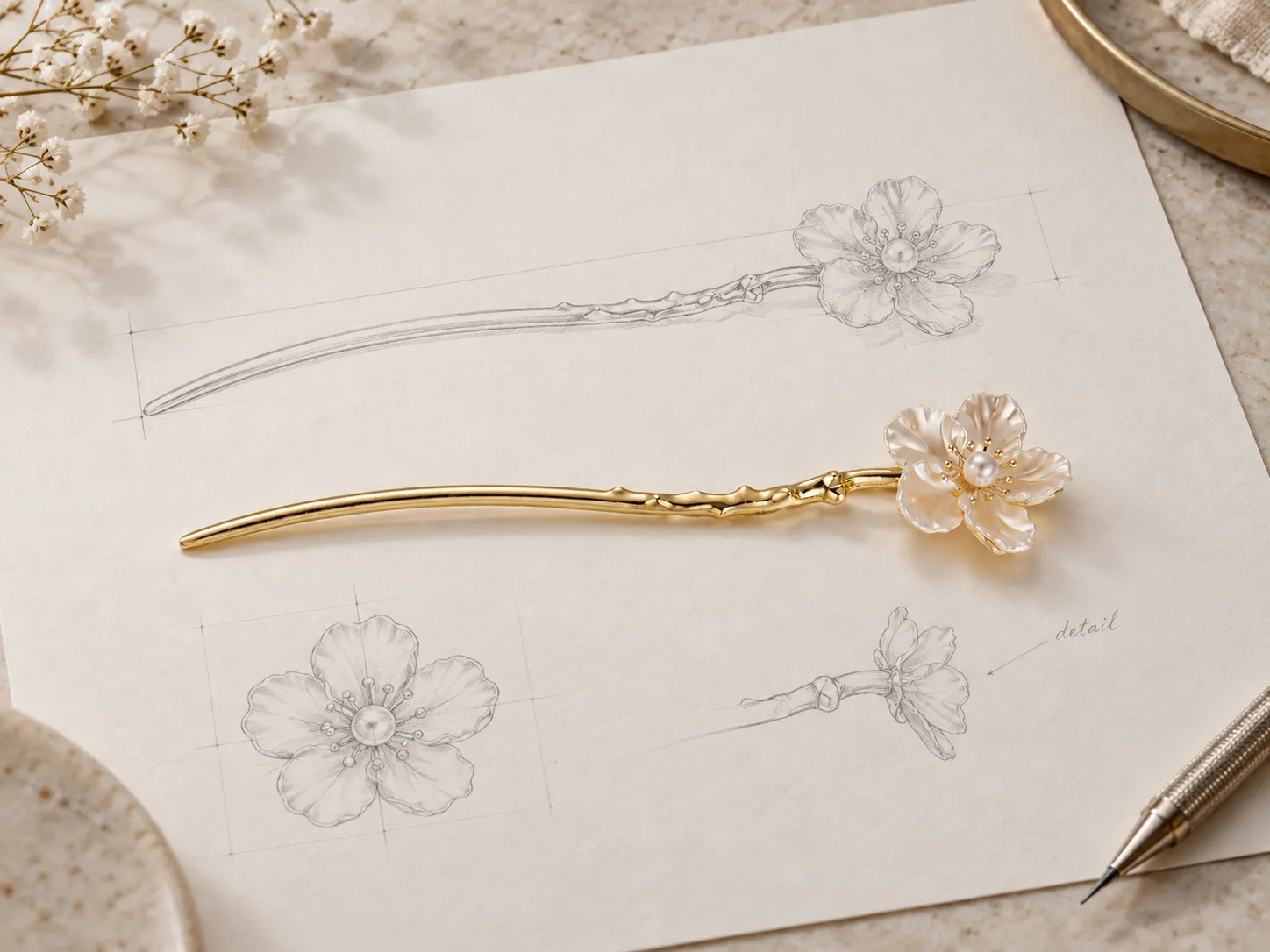 Hair accessory product and design sketch showing fewer initial styles for faster sampling and lower development costs.