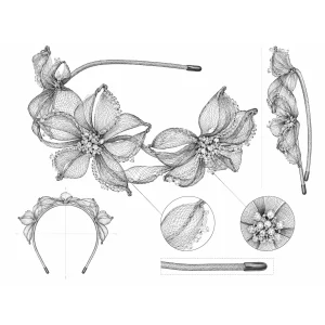 floral mesh headband design sketch