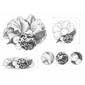 floral pearl scrunchie design sketch