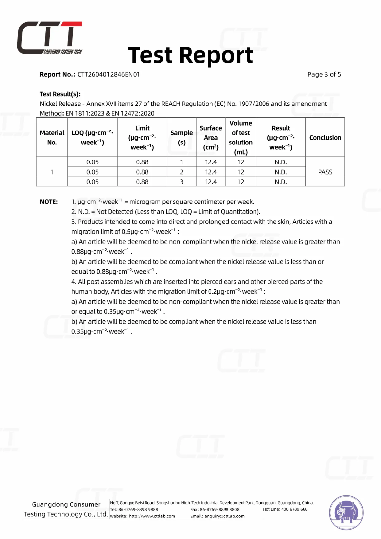 Nickel release test results for Haosen Jewelry gold onyx cufflinks under REACH Annex XVII Item 27