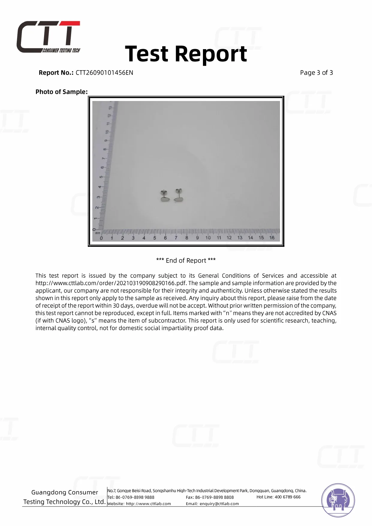 Stainless steel earrings product used for third-party nickel release testing