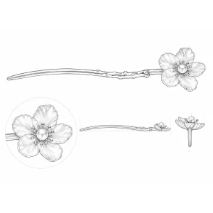 pearl flower hair stick design sketch