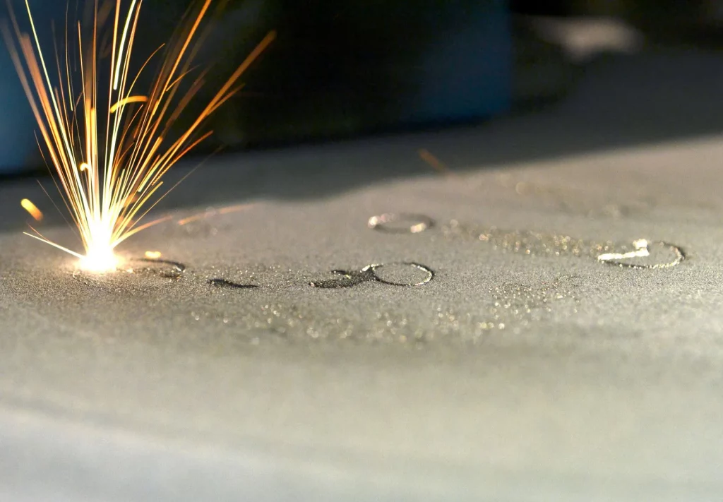 Selective laser melting process creating complex stainless steel jewelry components layer by layer for low-volume and intricate designs.