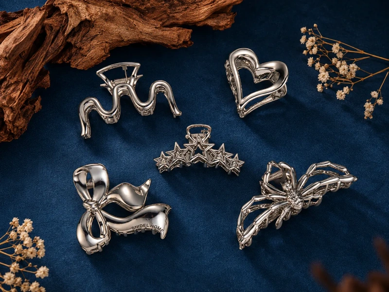 Zinc alloy decorative hair clips in multiple shapes for flexible and cost-efficient custom hair accessories.