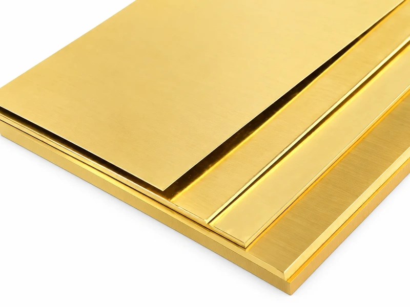 Brass sheets and plates with smooth rolled surfaces used for stamping, laser cutting, and manufacturing flat jewelry components such as pendants, tags, and earrings.