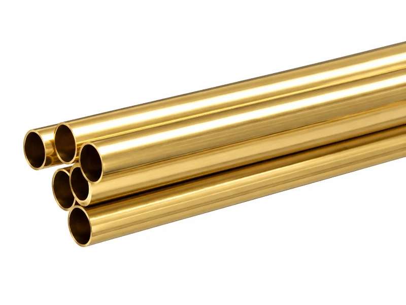 Hollow brass tubes with round cross-sections in different diameters, used for manufacturing lightweight bangles, tubular earrings, beads, and curved jewelry components.