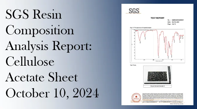 Featured image for the SGS composition test report of a cellulose acetate sheet, issued October 10, 2024.