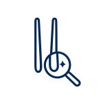 Icon representing magnified inspection of a U-shaped two-prong hair fork for surface finish and detail quality.