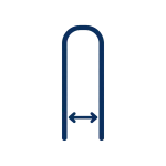 Icon showing measurement of the spacing between two prongs on a U-shaped hair fork.