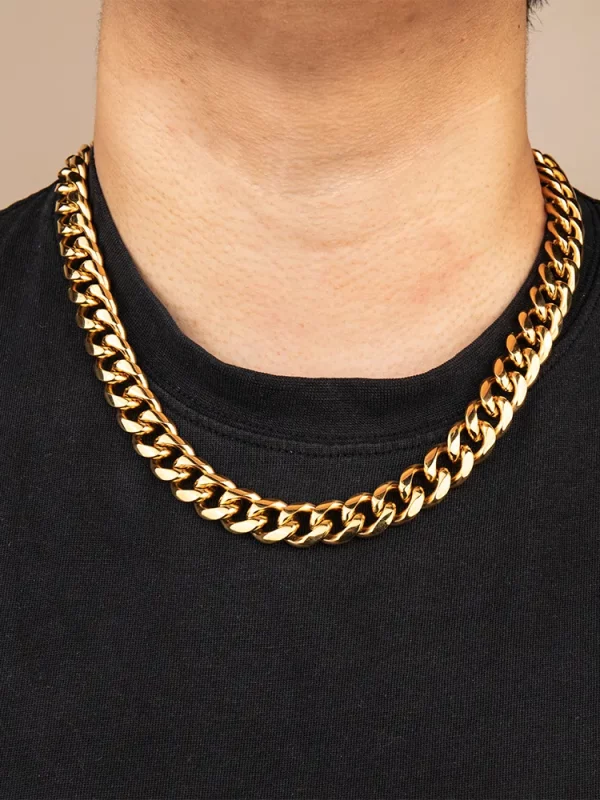 Custom gold stainless steel Cuban chain necklace for men manufacturing