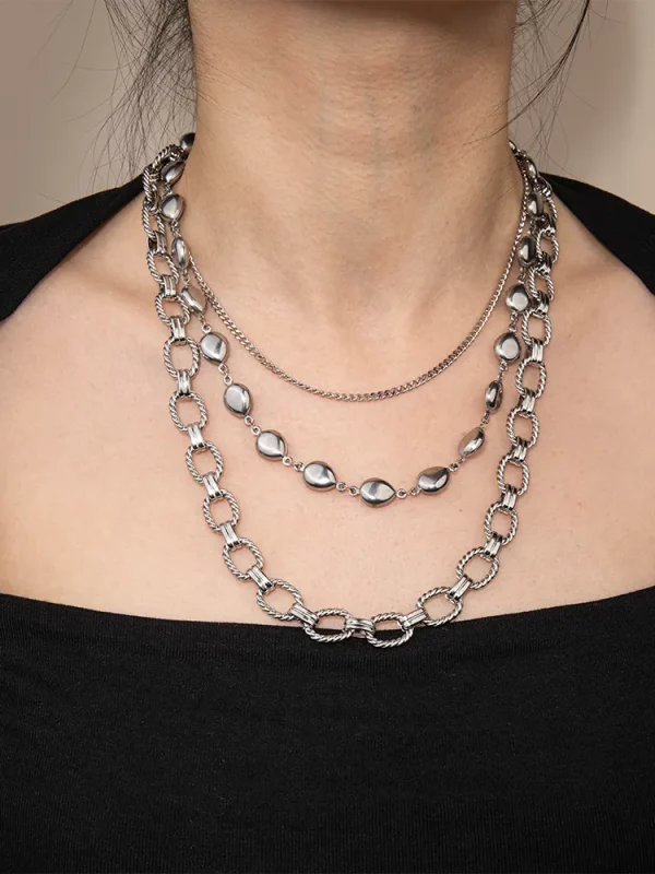 OEM stainless steel multi-layered chain necklace with silver teardrop supplier